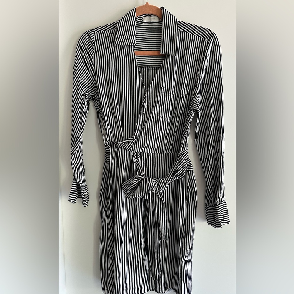 Black and White Striped Wrap Dress